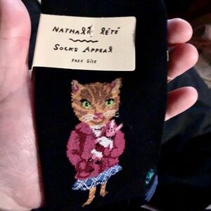 Nathalie Lete Crew Socks Cat Lady US 6-10 Twee Whimsical Artsy